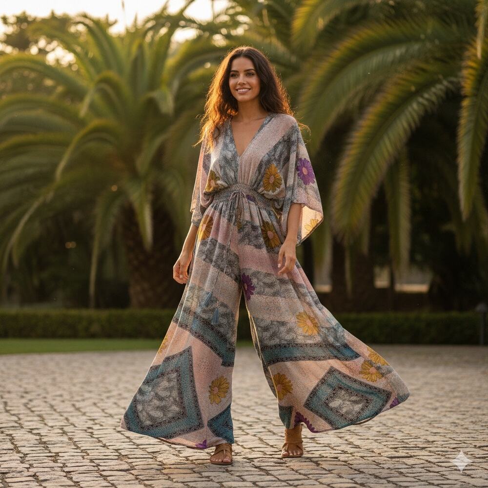 Floral Pattern Wide-Leg Jumpsuit in Multicolor